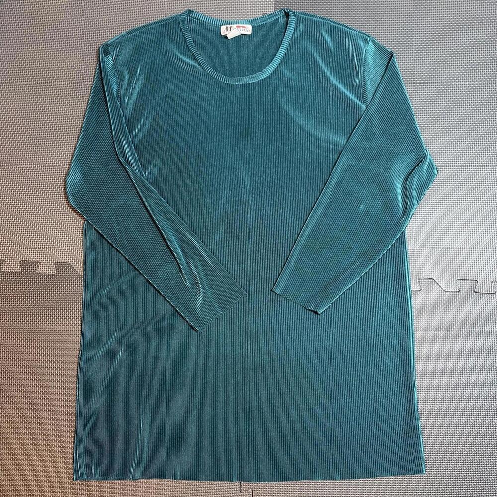 VTG 90s Maxima USA Sequin Button Up Blouse Sz L Blue Green Sparky Whimsigoth